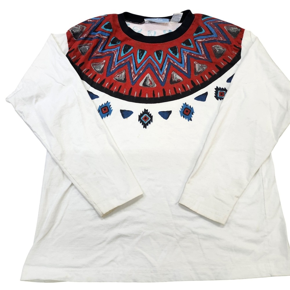 Country Tease Shirt Womens L White Southwestern Graphic Long Sleeve Top